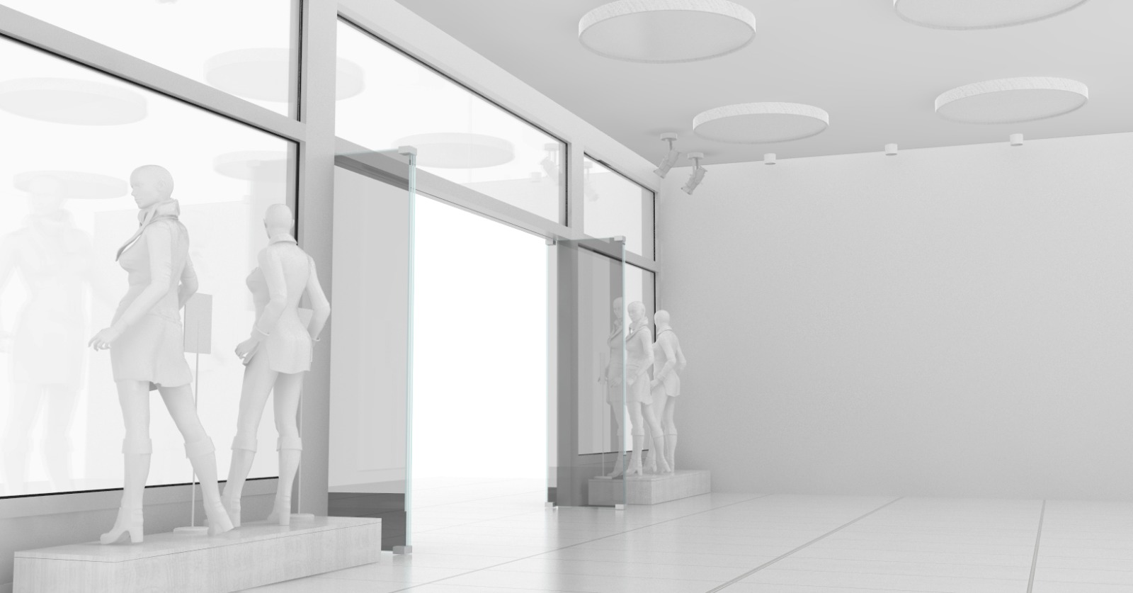 Concealed floor antennas sit flush with the tile, fully hidden from shoppers.