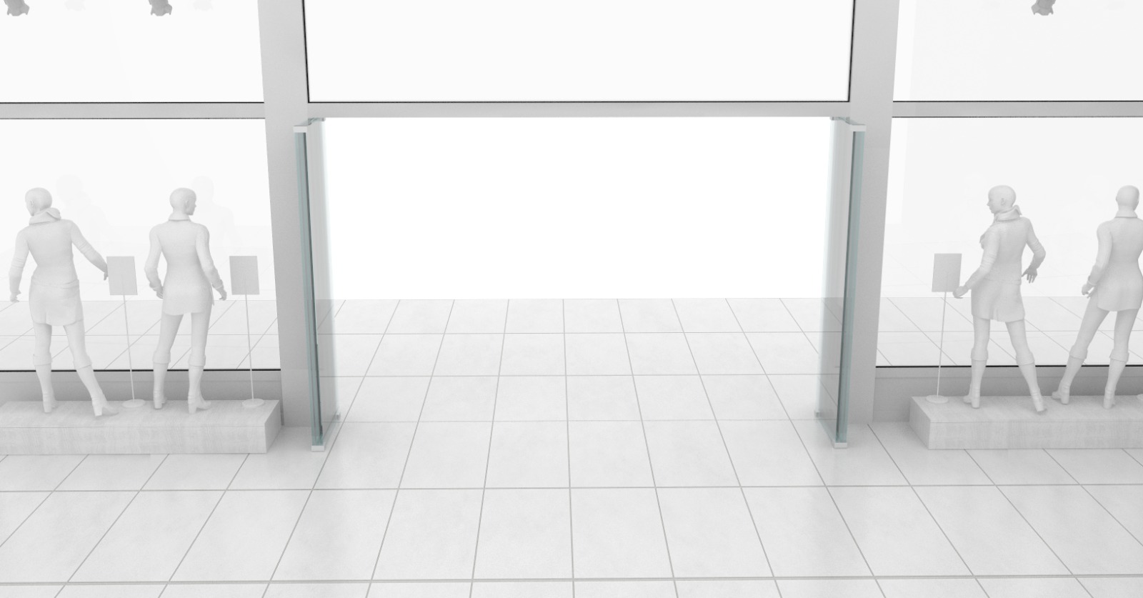 Dual-panel layout at a wide entrance, no visible pedestal towers.