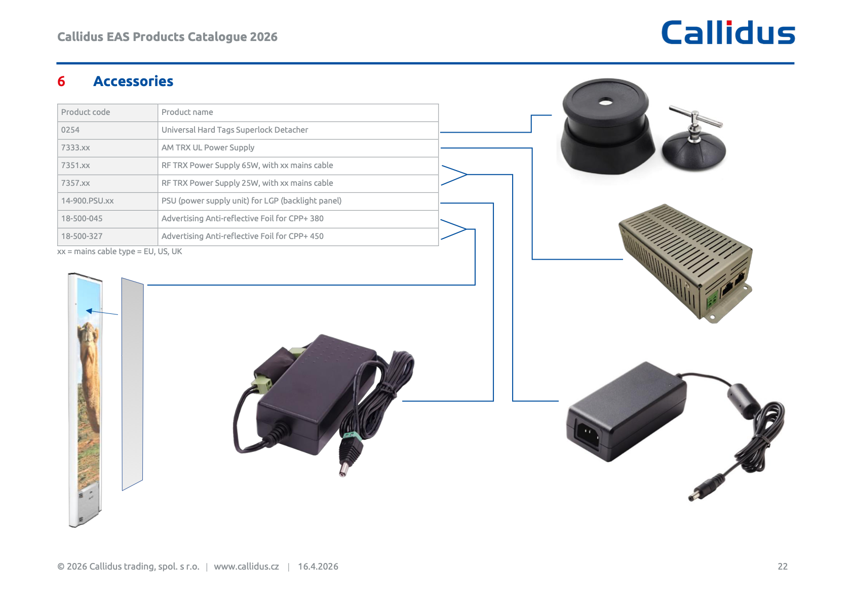 Accessories product visuals from the Callidus EAS catalogue